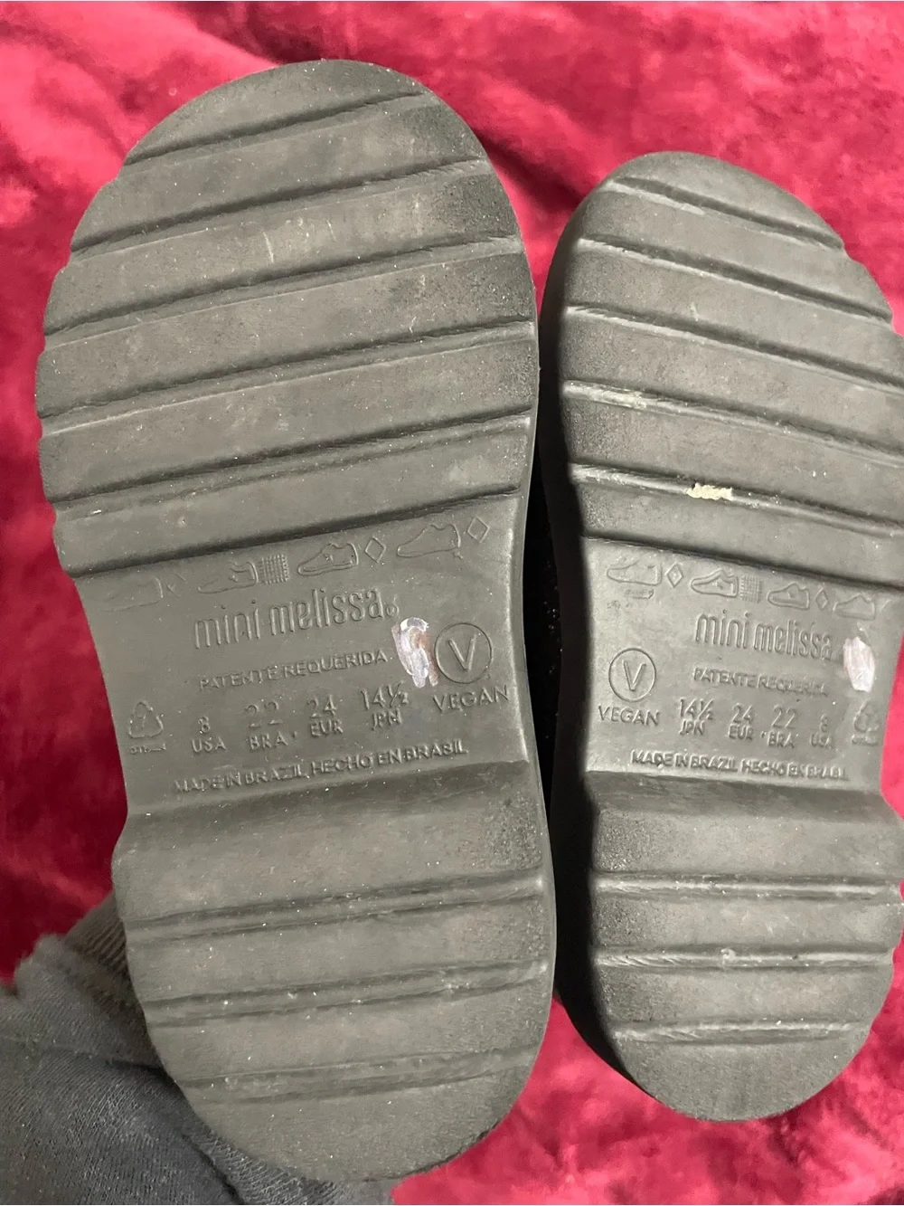 Mini Melissa Chelsea Boots faux‎ fur lined black glitter size girls 8